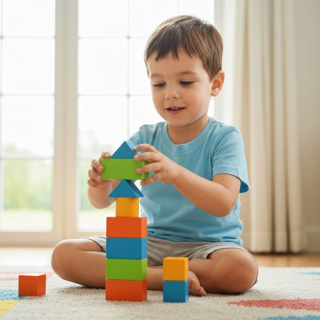 Niño jugando con juguetes educativos